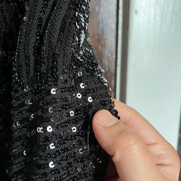 By Anthropologie Maeve Long-Sleeve Mock-Neck Sequin Mini Dress Size X Small - Picture 6 of 9